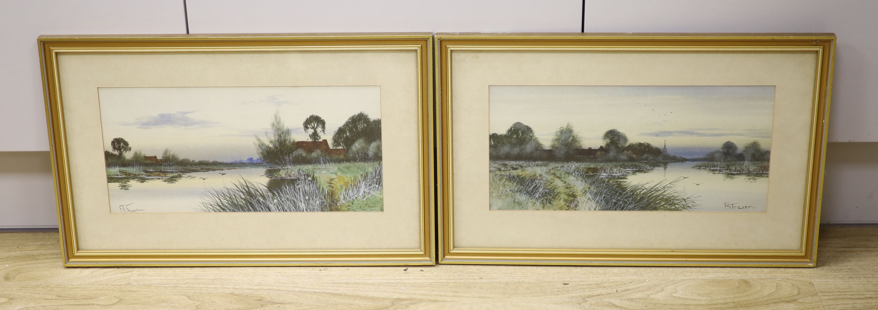 Francis Gordon Fraser (1879-1940), pair of watercolours, River landscapes, signed, 17 x 36cm